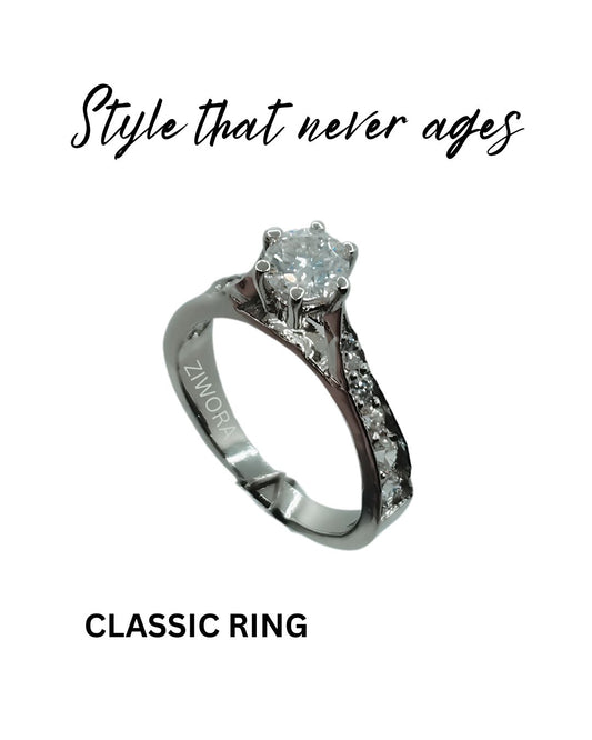 classic ring premium silver with white gold plated  mossinite